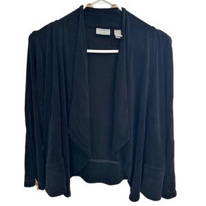 Travelers by Chico's Black Waterfall Cardigan Jacket Size M 1‎ Gold Zip